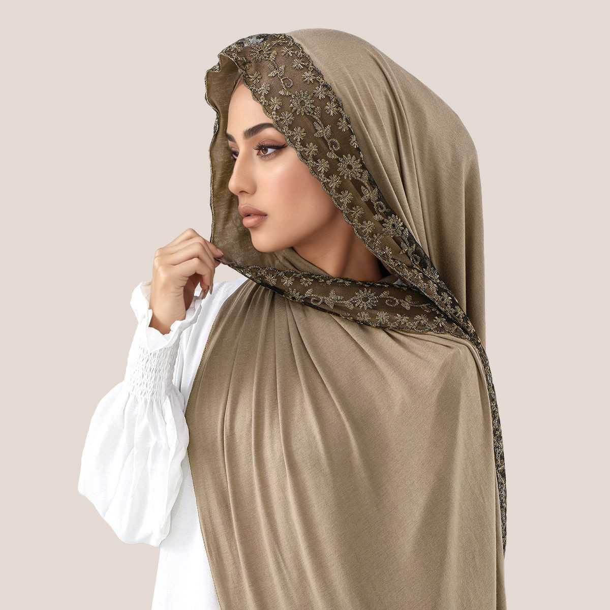 Embroidery Jersey - Dentelle broderie coton Jersey musulman Hijab
