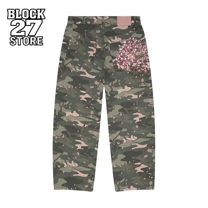 Embroidery Jeans Sakura - Jeans pour hommes Y2K avec broderie