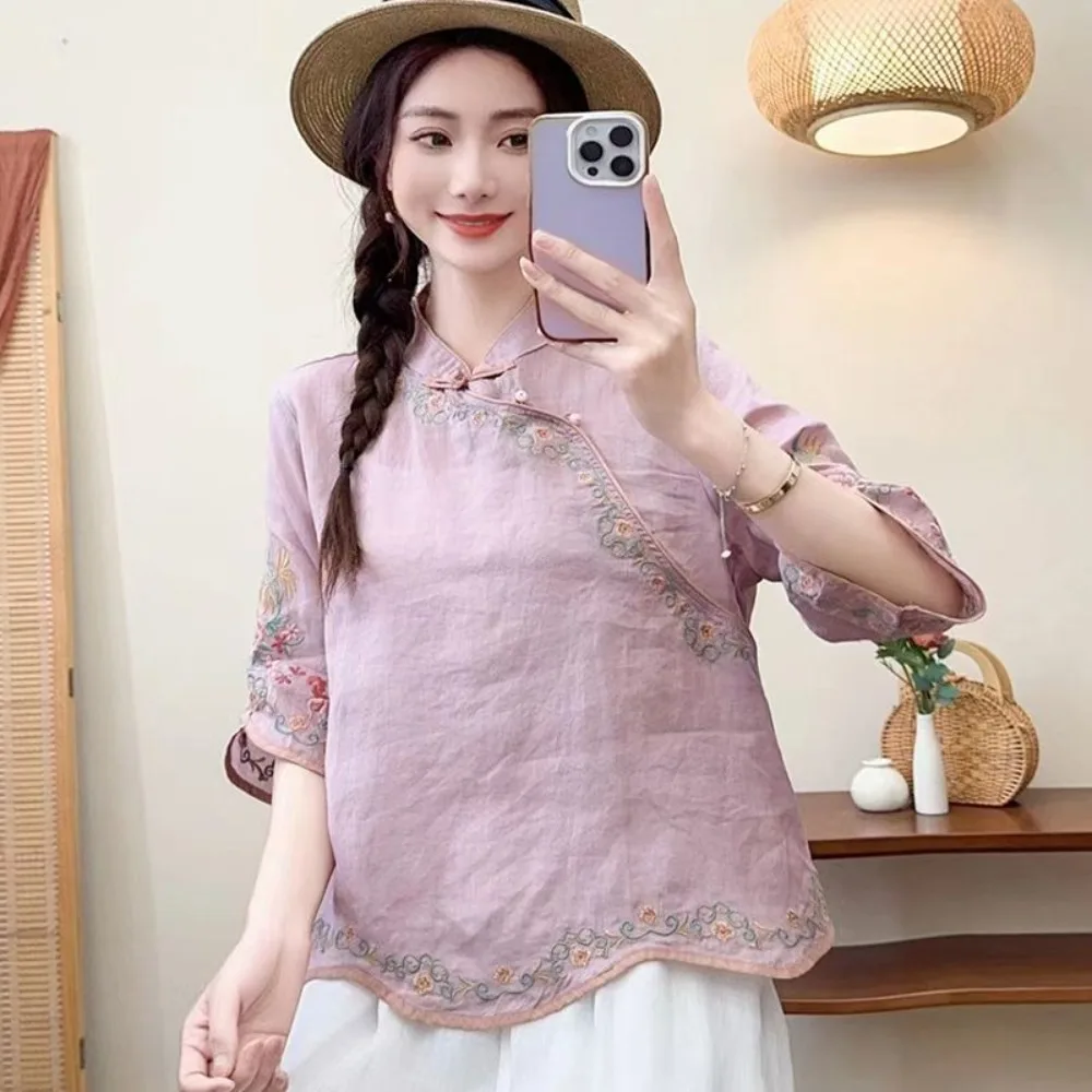 Embroidery Topi - yesWomen's Summer Chinese Style Oblique Placket