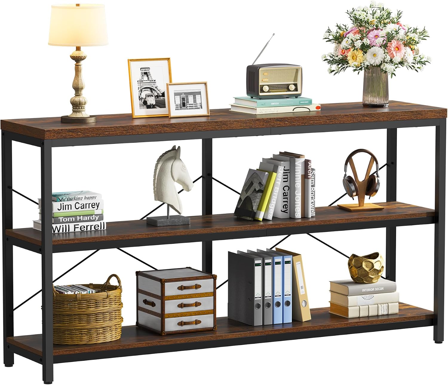 Frame Display Wood - Étagère industrielle à 3 niveaux, bibliothèque
