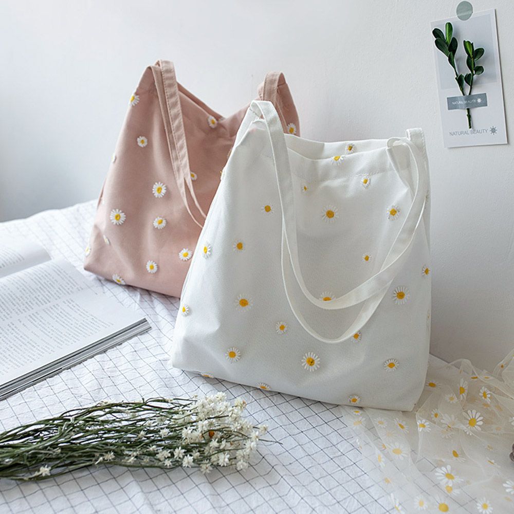 Embroidery Daisy Flower - Femmes toile sacs filles Shopping sac