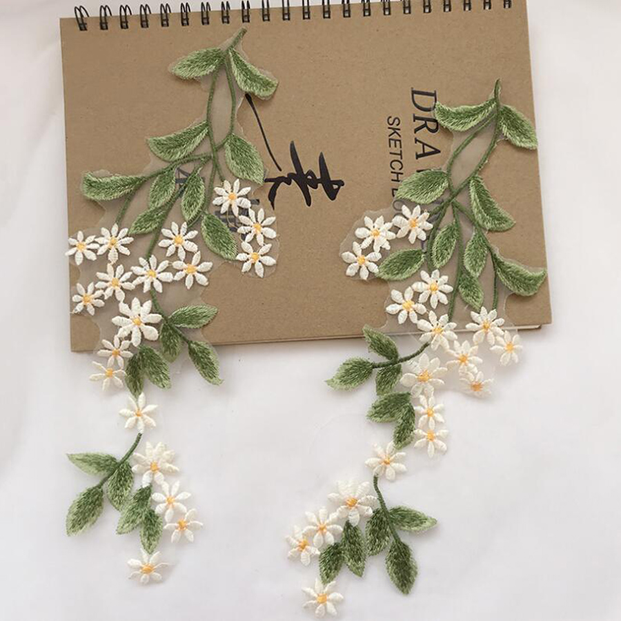 Embroidery Daisy Flower - Patch de fleur de marguerite, feuille