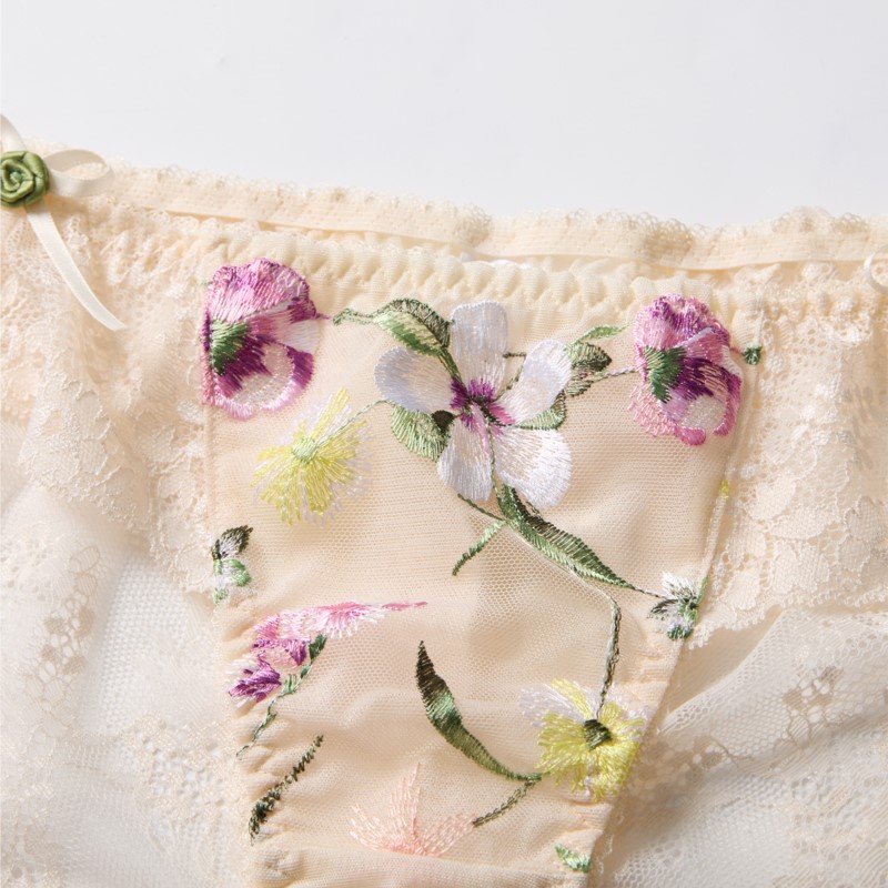 Embroidery Flower - Culotte Sissy en dentelle transparente pour