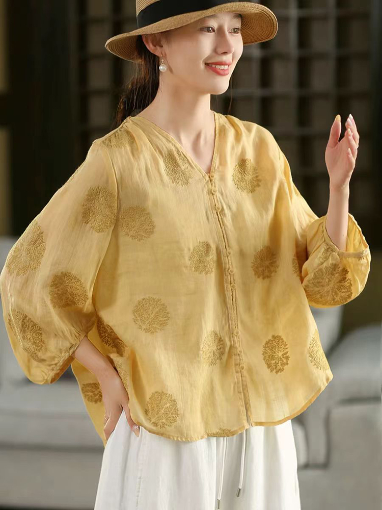 Embroidery Jersey - 100% Ramie femmes chemise décontractée nouveau