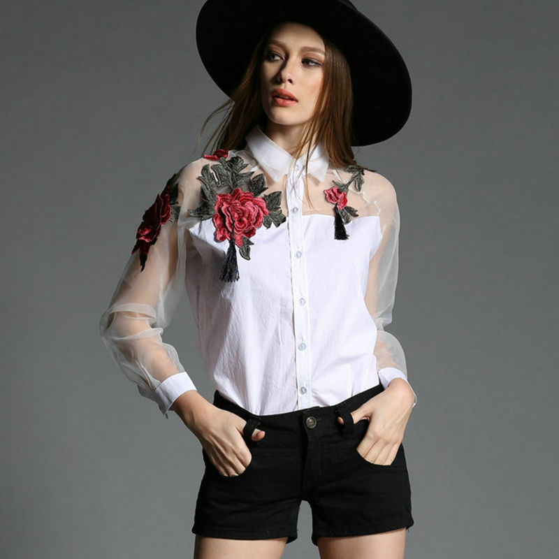 Embroidery Jersey - Femmes mode broderie florale en mousseline