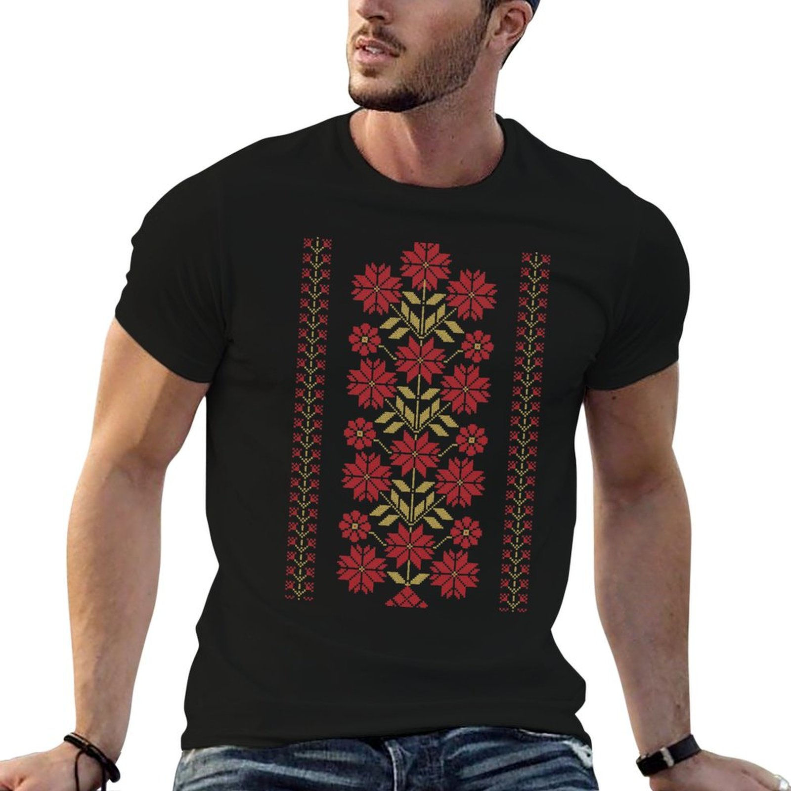 Embroidery Design Patterns Flowers - T-shirt traditionnel Tatreez brodé de motifs