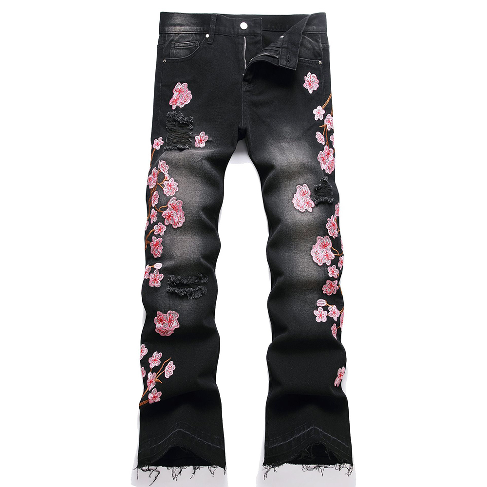 Embroidery Jeans Sakura - Jean en Denim brodé Sakura pour