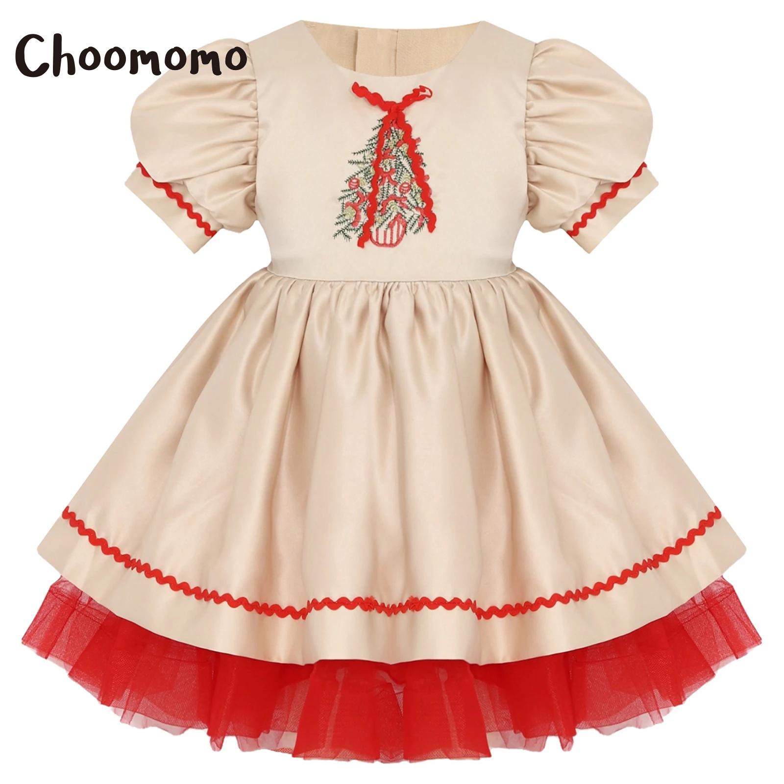 Embroidery Xmas - Robe de noël pour enfants filles,