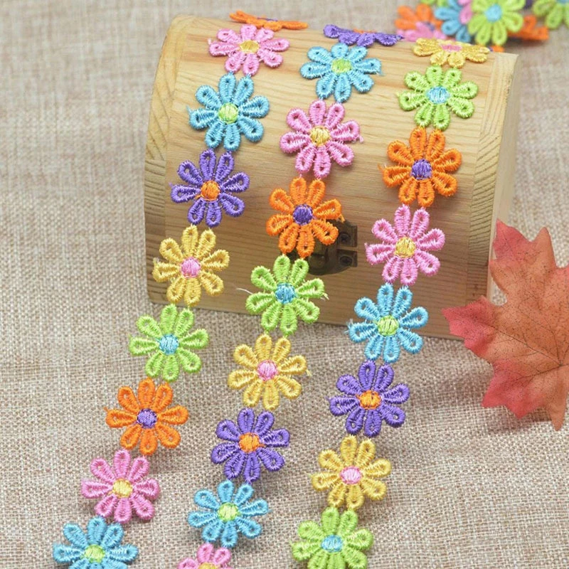 Embroidery Daisy Flower - 15yards coloré marguerite fleur broderie dentelle