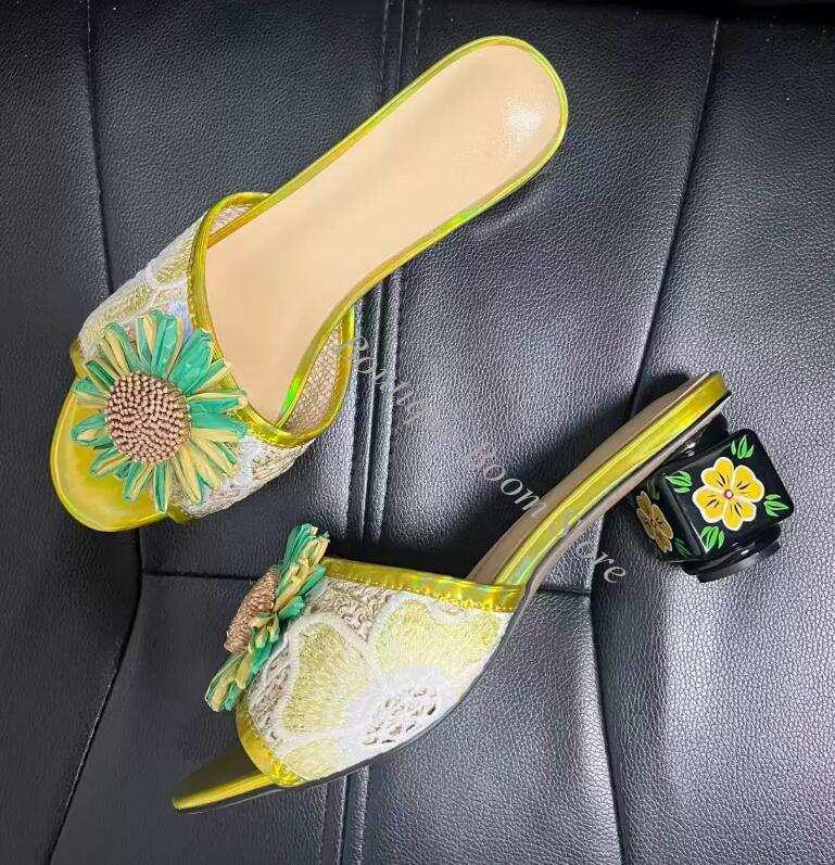 Sandales mules femme à bout ou - Embroidery Flower avis et prix
