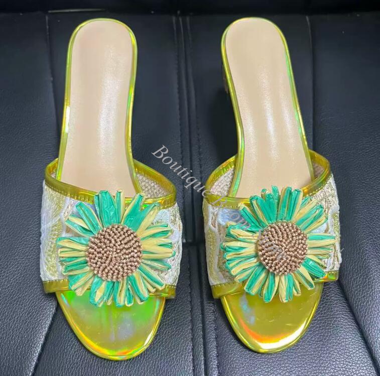 Sandales mules femme à bout ou - Embroidery Flower avis et prix