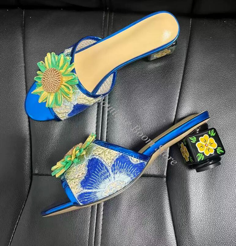 Sandales mules femme à bout ou - Embroidery Flower avis et prix