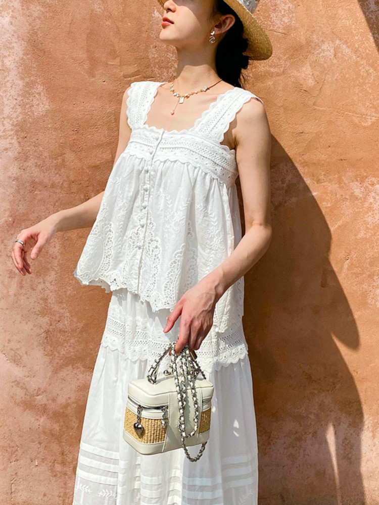 Bohème blanc col carré gilet h - Embroidery Vest avis et prix