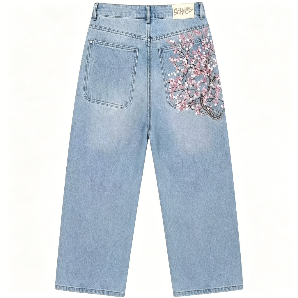 Jean taille haute ample à jamb - Embroidery Jeans Sakura avis et prix