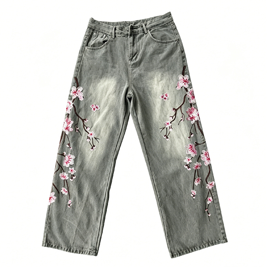 Jean taille haute ample à jamb - Embroidery Jeans Sakura avis et prix