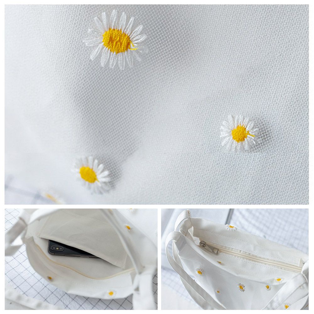 Femmes toile sacs filles Shopp - Embroidery Daisy Flower avis et prix