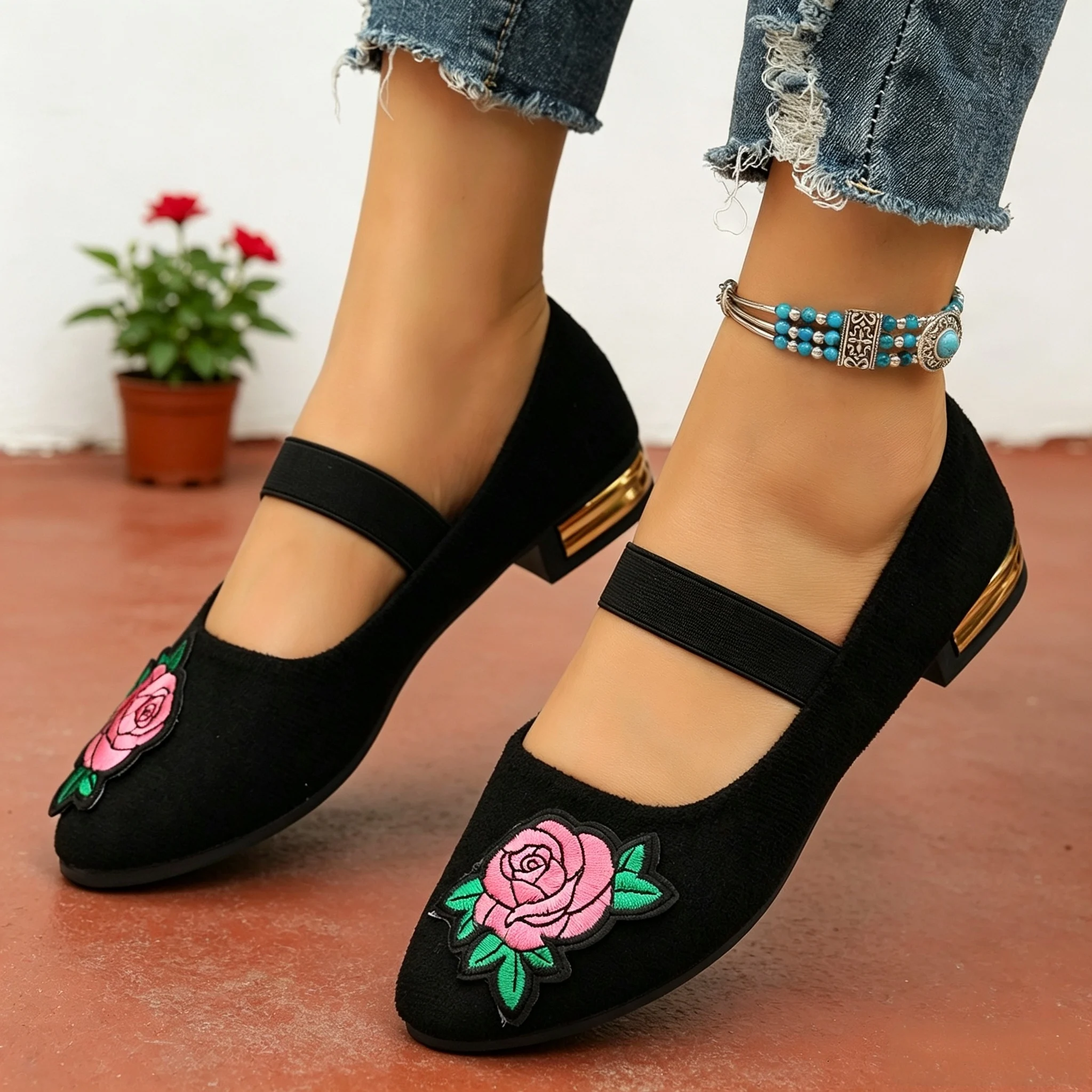 Chaussures plates pour femmes, - Embroidery Flower avis et prix