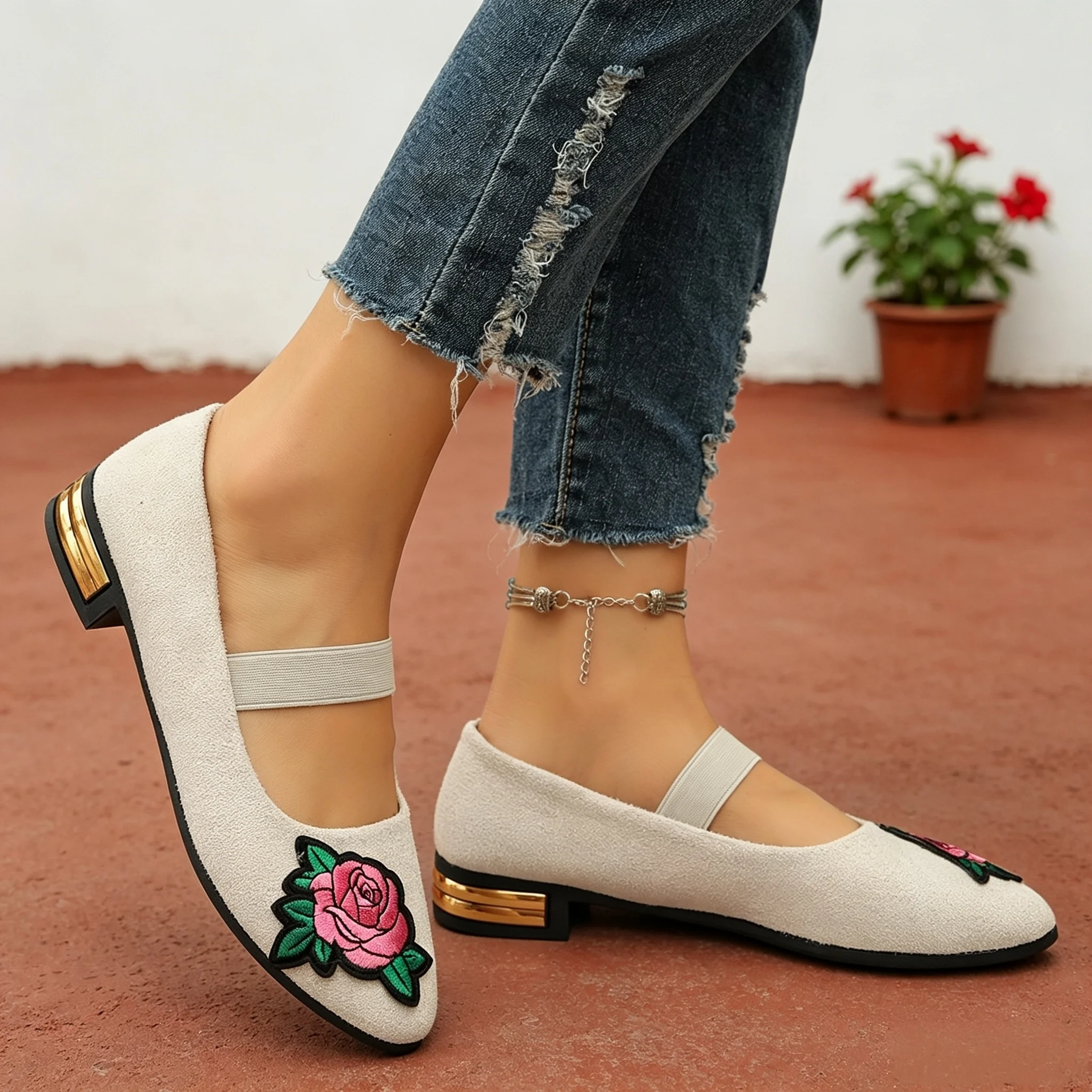 Chaussures plates pour femmes, - Embroidery Flower avis et prix