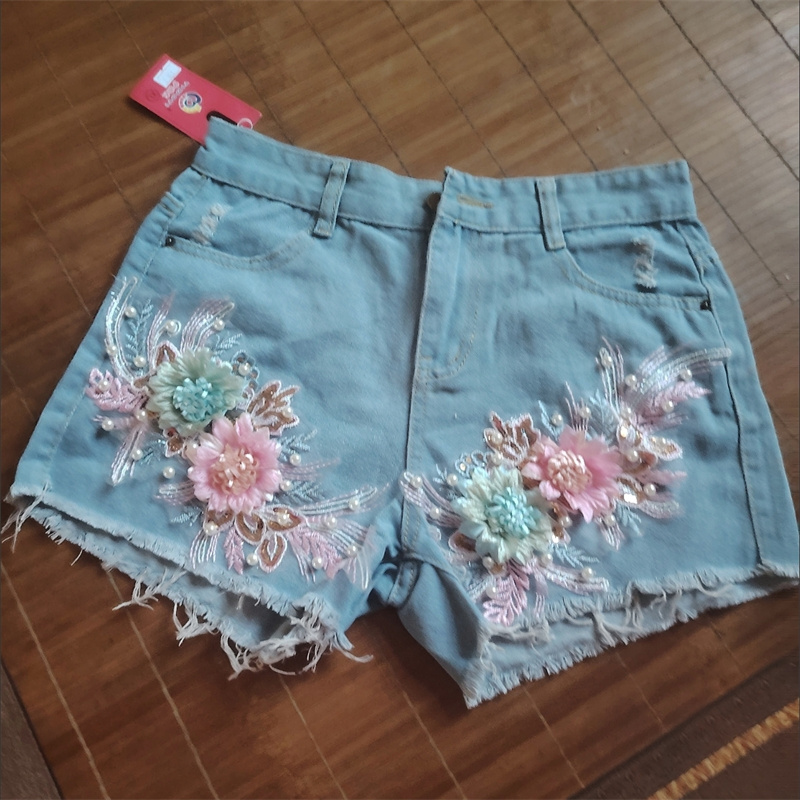 Mode coréenne femmes été Denim - Embroidery Jeans Sakura avis et prix