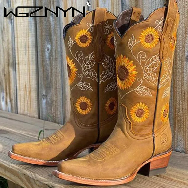 Bottes brodées marron café pou - Embroidery Flower avis et prix