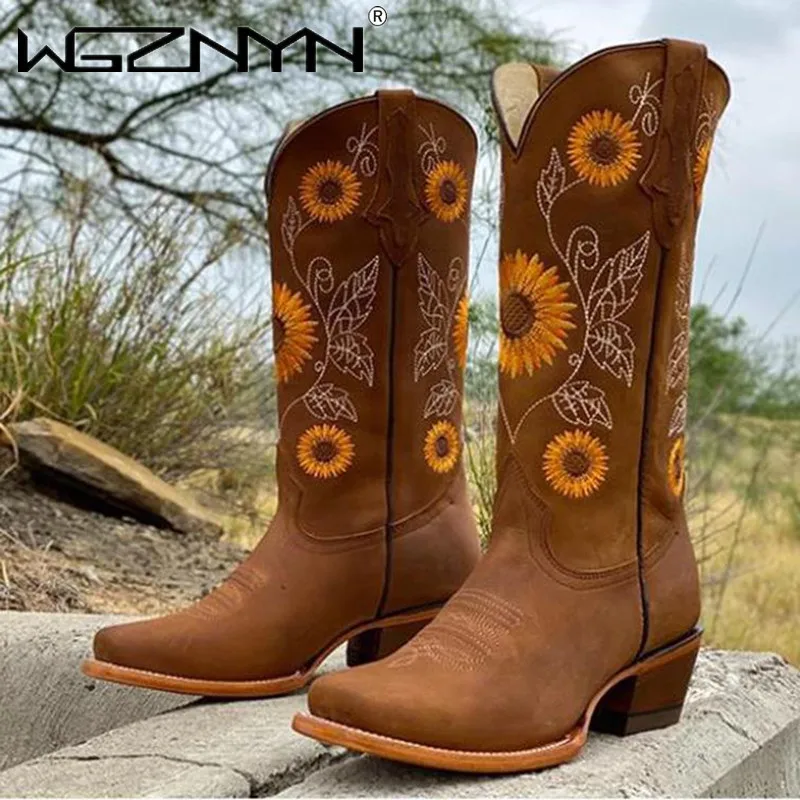 Bottes brodées marron café pou - Embroidery Flower avis et prix