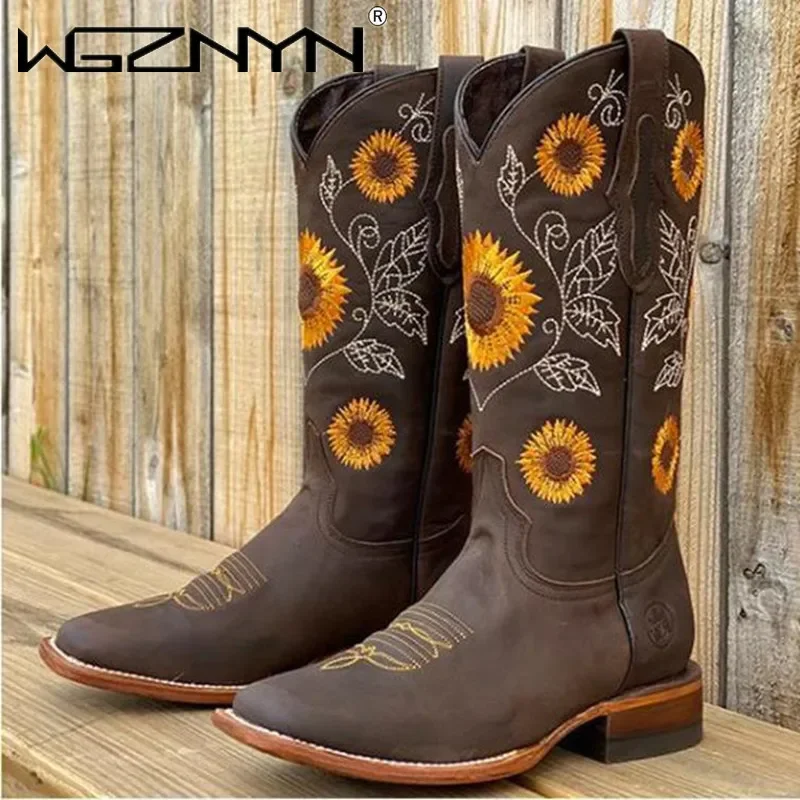 Bottes brodées marron café pou - Embroidery Flower avis et prix