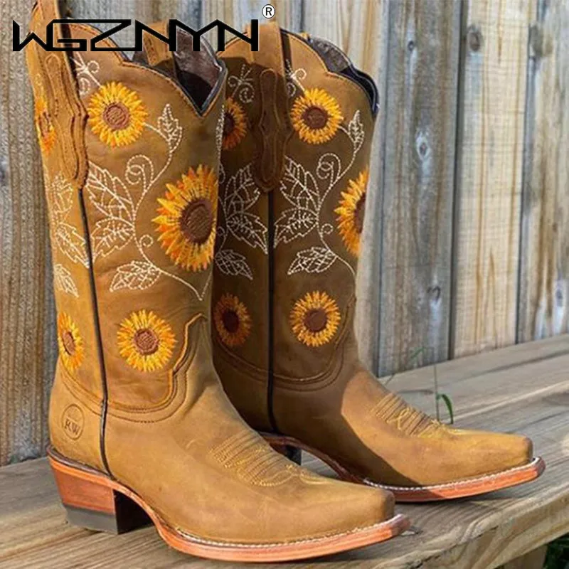 Bottes brodées marron café pou - Embroidery Flower avis et prix