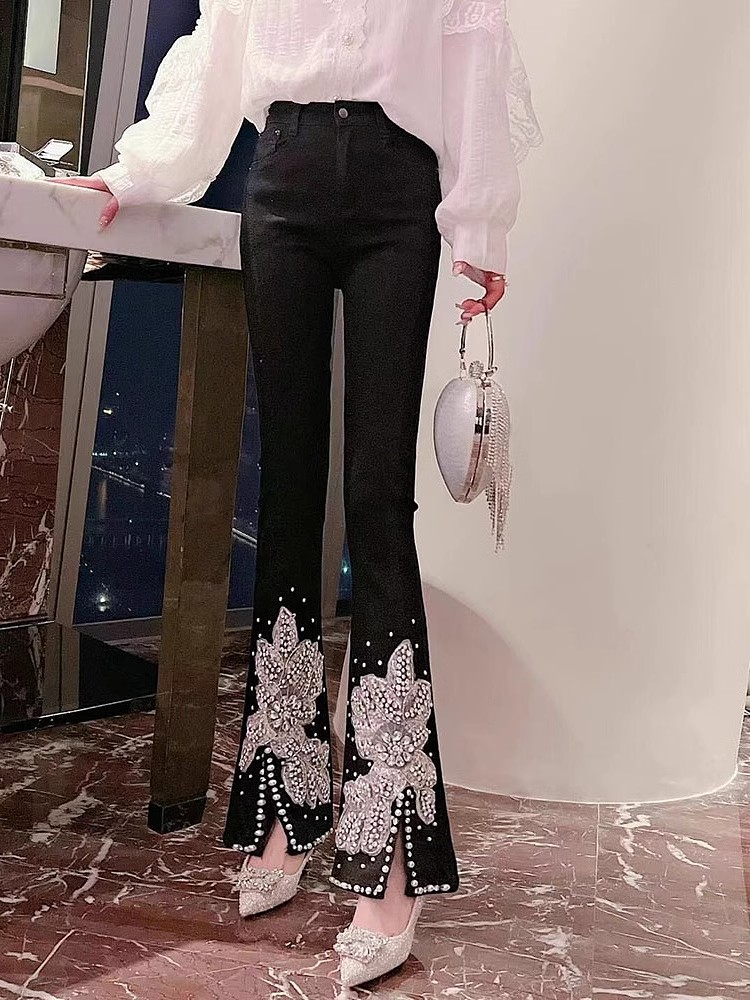 Jean taille haute pour femme,  - Embroidery Jeans Sakura avis et prix