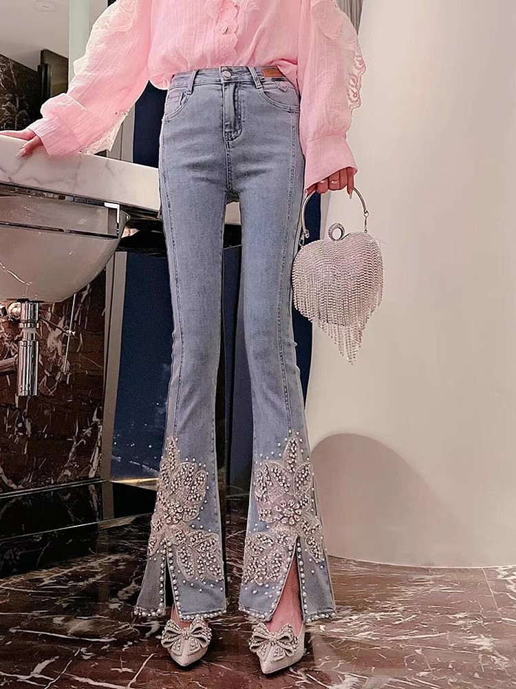 Jean taille haute pour femme,  - Embroidery Jeans Sakura avis et prix