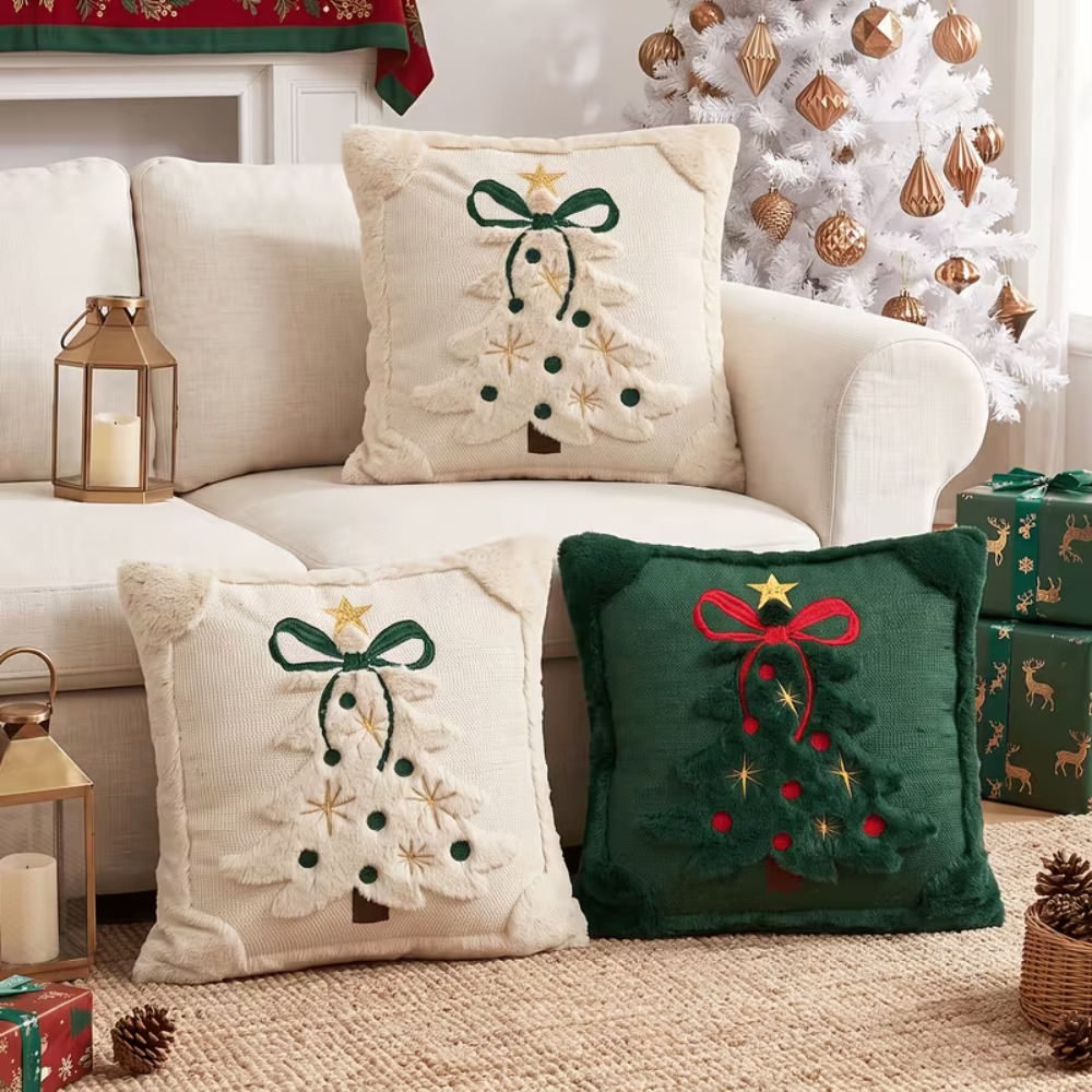Housse de coussin décorative p - Embroidery Xmas Tree avis et prix