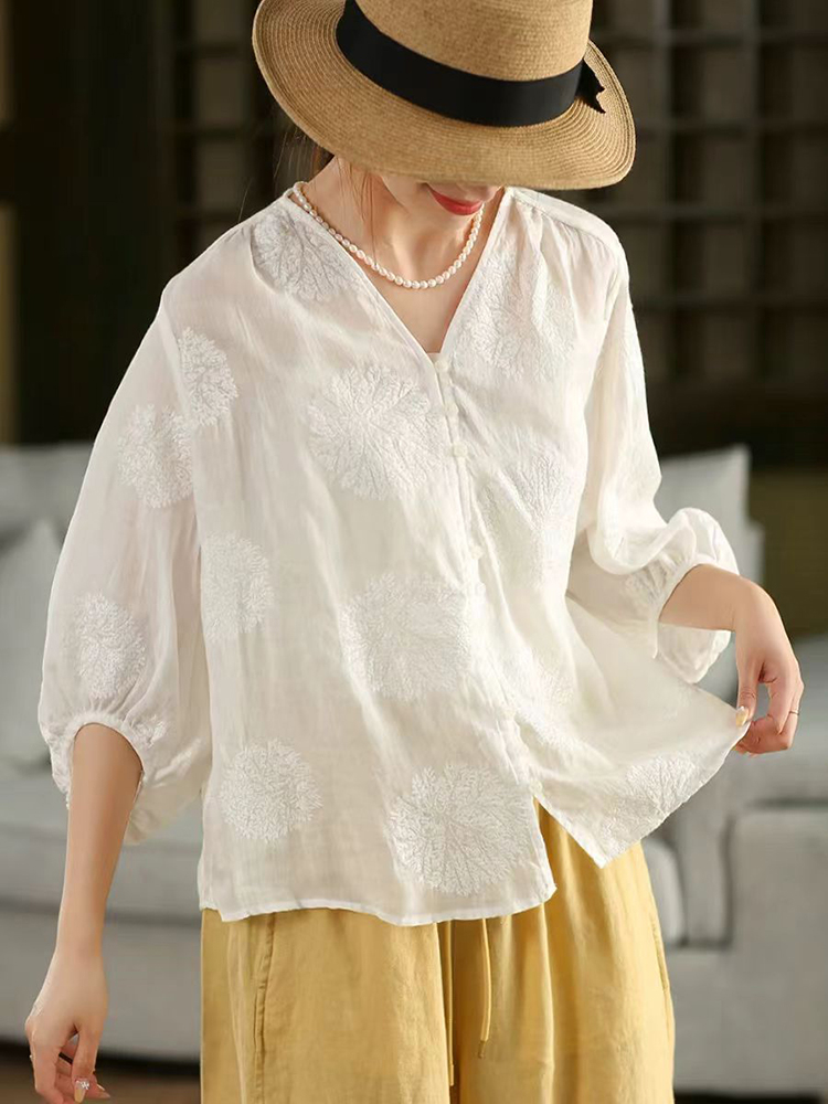 100% Ramie femmes chemise déco - Embroidery Jersey avis et prix