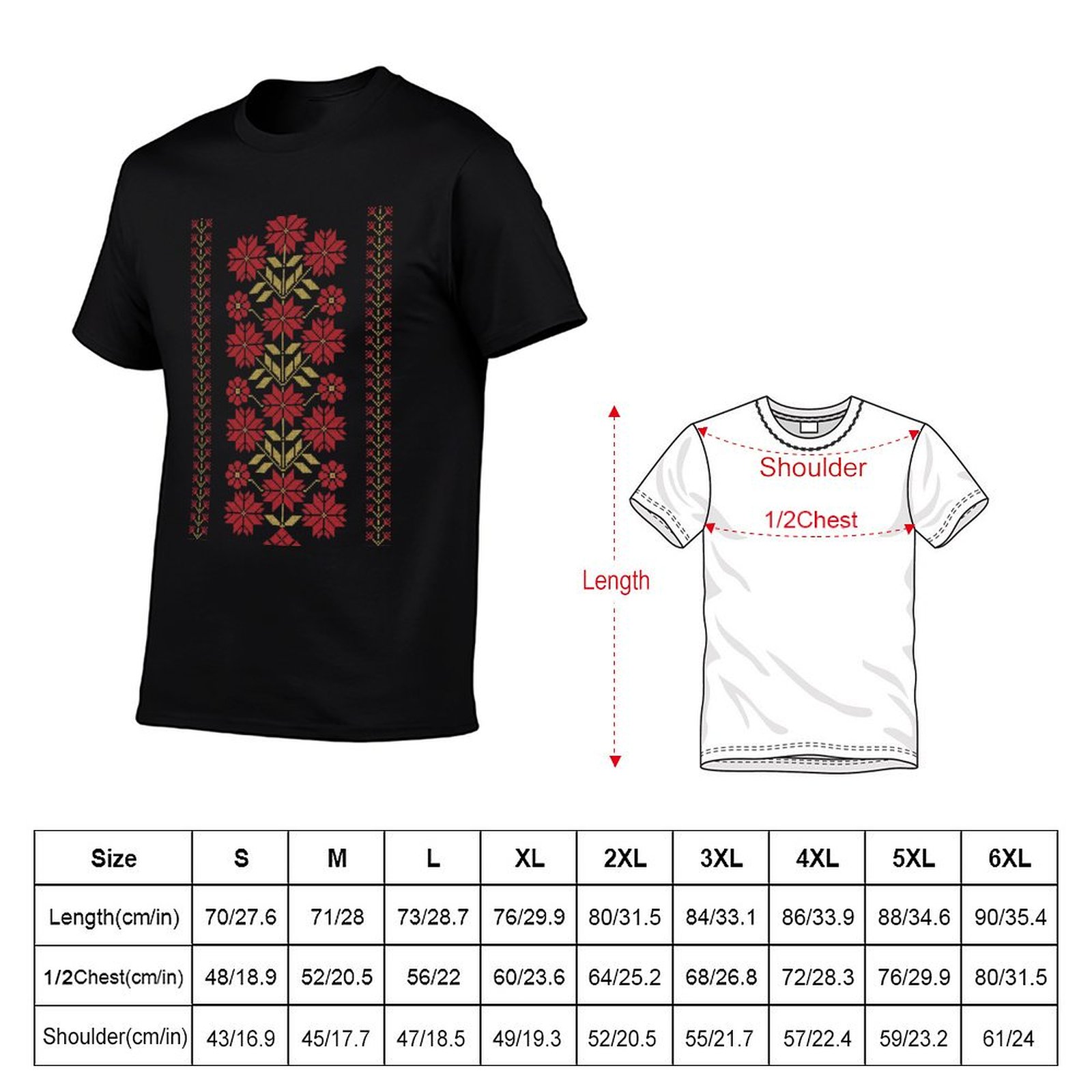 T-shirt traditionnel Tatreez b - Embroidery Design Patterns Flowers avis et prix