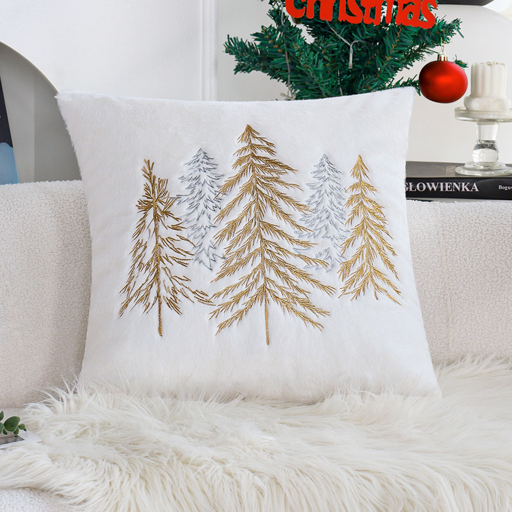 Housse de coussin en fausse fo - Embroidery Xmas Tree avis et prix