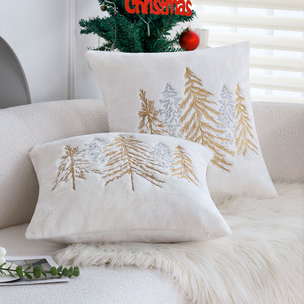 Housse de coussin en fausse fo - Embroidery Xmas Tree avis et prix