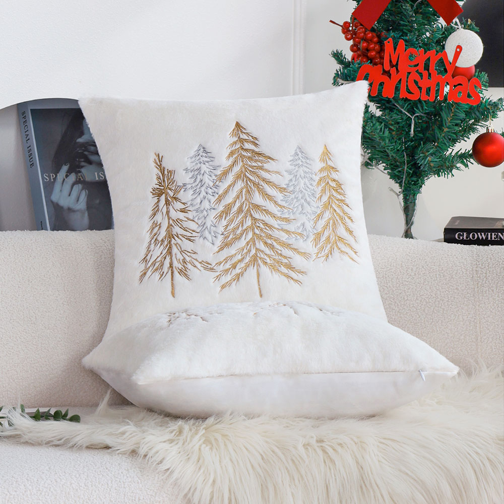 Housse de coussin en fausse fo - Embroidery Xmas Tree avis et prix
