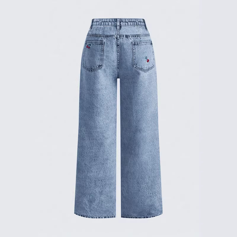 Jean en denim délavé rétro pou - Embroidery Jeans Sakura avis et prix