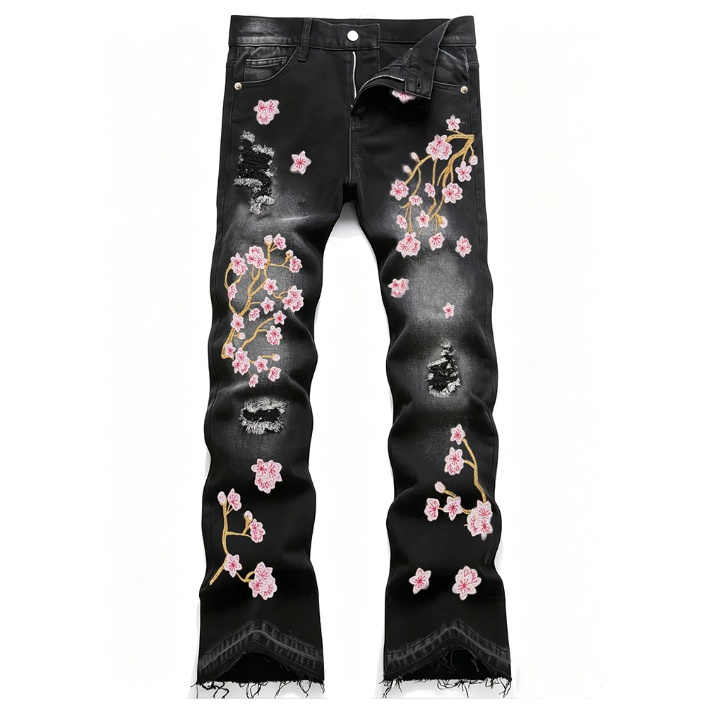 Jean en denim stretch coupe bo - Embroidery Jeans Sakura avis et prix