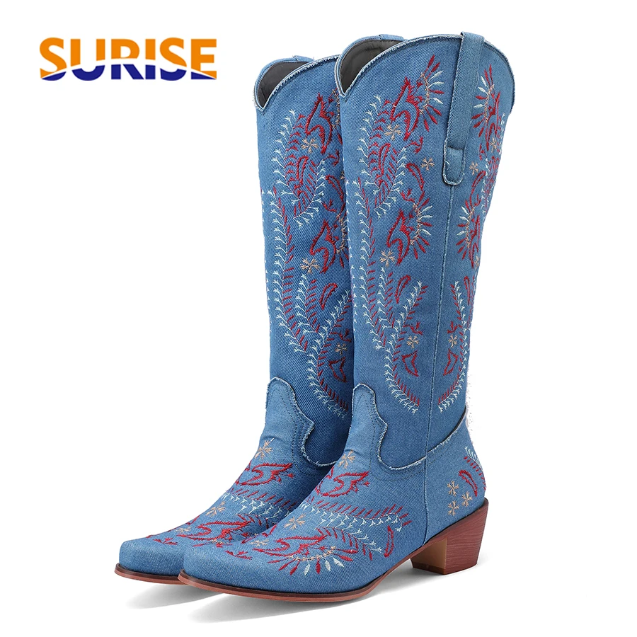 Bleu Denim Western Cowgirl gen - Embroidery Flower avis et prix