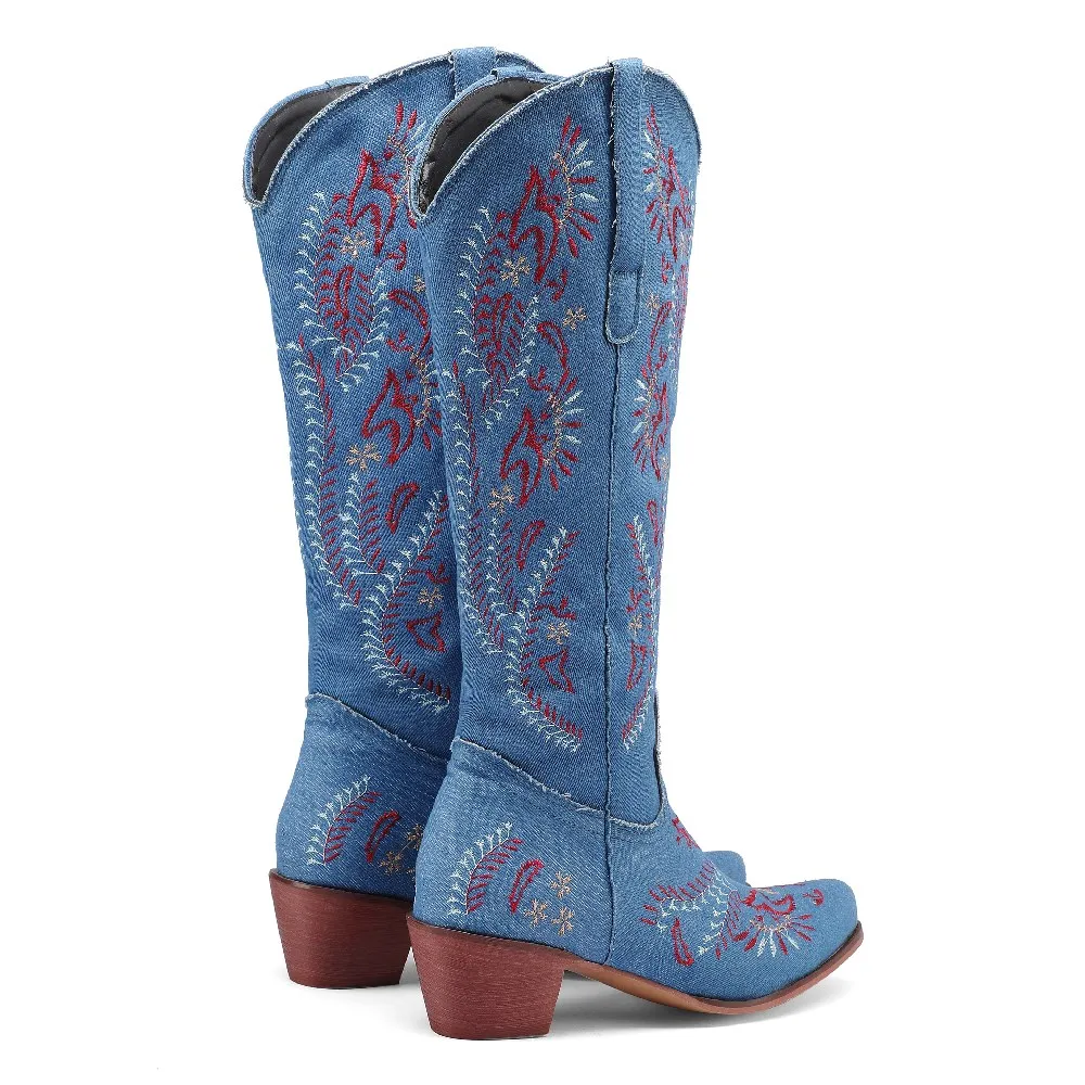 Bleu Denim Western Cowgirl gen - Embroidery Flower avis et prix