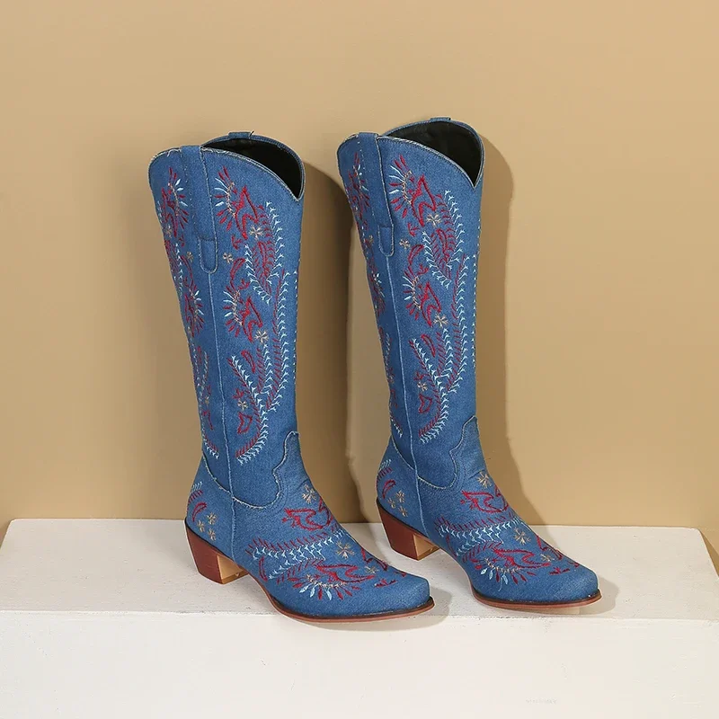 Bleu Denim Western Cowgirl gen - Embroidery Flower avis et prix
